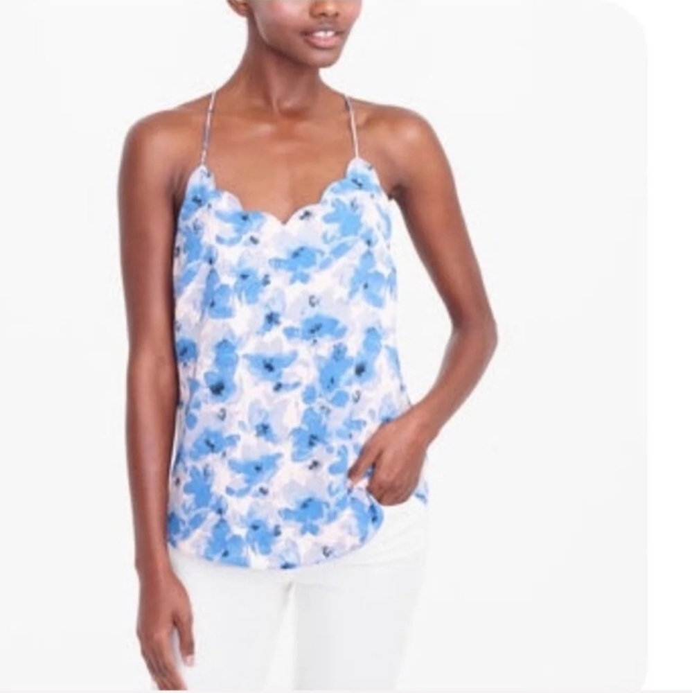 J. Crew Blue Floral Scalloped Cami